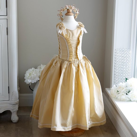 Gold Flower Girl Party Dress Princess Formal Special Occasion Size 2 NWT - Picture 1 of 12